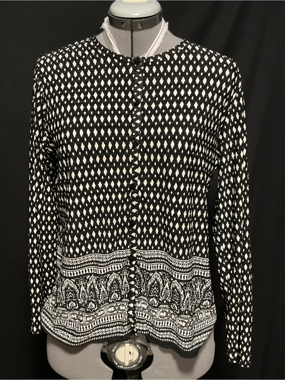 RAFAEL Black & White Printed Long Sleeve Button Cardigan